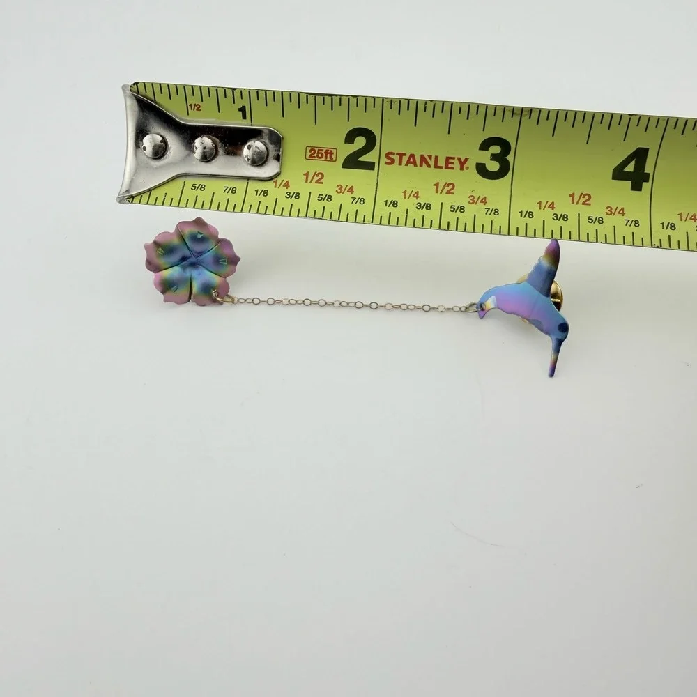 Hummingbird Flower Collar‎ Pin Multicolor Excellent Iridescent Chain
